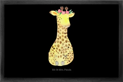 Produktbild von Mr. & Mrs. Panda Schmutzfangmatte Giraffe Blumenkranz 50 x 75 cm - Schwarz - Geschenk, Gummimatte, Afrika, Abenteurer, fußmatte, Bodenvorleger, Fußabtreter, Fussmatte