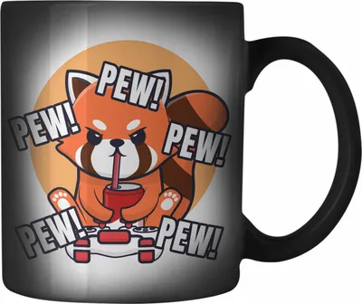 Produktbild von Trendation - Gamer Panda Farbwechsel Zauber-Tasse Kinder Geschenkidee für Jungs Mädchen Lustige Grafik Gaming Jungen Pew (Schwarz)