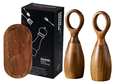 Produktbild von Holz-Salz- und Pfeffermühlen-Set mit Keramikmahlwerk