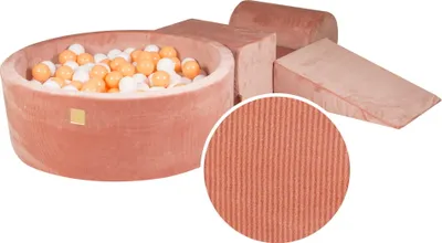 Produktbild von MeowBaby® Schaumstoff-Spielset mit Ballpool 90x30cm/200 Bällen 7cm, Spielset für ein Kind, 4 Elemente, Cord-Cord-Velours, Rosa, Bälle: Weiß/Orange