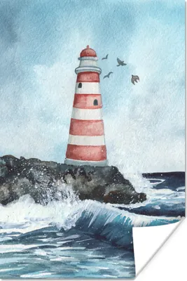 Produktbild von MuchoWow® Poster Leuchtturm - Golf - Meer 80x120 cm - Papierdruck