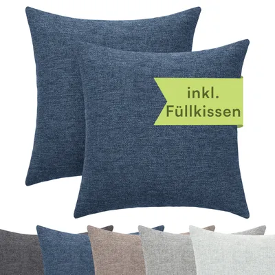 Produktbild von Selfitex Dekokissen 2er Set 50x50 inkl. Füllkissen kuschelweiches Lesekissen, Rückenkissen , Sofakissen,für Couch, Bett oder als Polster jeglicher Art, Farbe: Blau