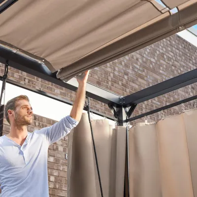 Produktbild von Home Deluxe - Vorhang + Dach PROVENCE - passend zu Gartenliege Provence I Hollywoodschaukel Sonnenliege Schaukelliege