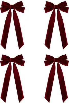 Produktbild von 4 Stück Weihnachts-Samt-Schleifenband Geschenke Girlanden Fenster Türen Wände Treppen Schleifenverzierungen handgefertigte Dekoration-Weinrot