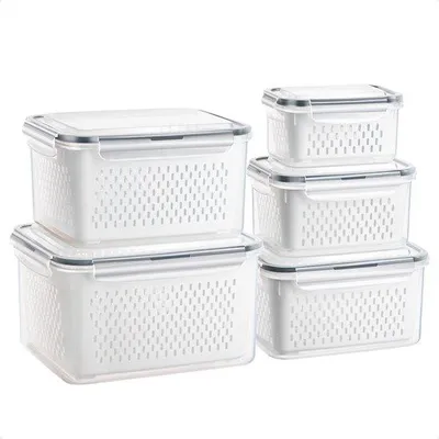 Image de Lot de 5 bacs de rangement pour réfrigérateur, en plastique, pour fruits et légumes, avec couvercle