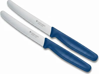 Produktbild von Victorinox Küchenmesser-Set 2 Stück Blau | 11 cm Klingenlänge | extra scharfer Wellenschliff | Tafelmesser & Küchenmesser | ergonomischer Griff | ideal für Brot Tomaten Obst Gemüse