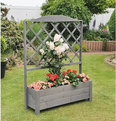 Produktbild von Pflanzkübel promadino Botanica Holz 110 x 32 x 140 cm grau inkl. Rankgitter