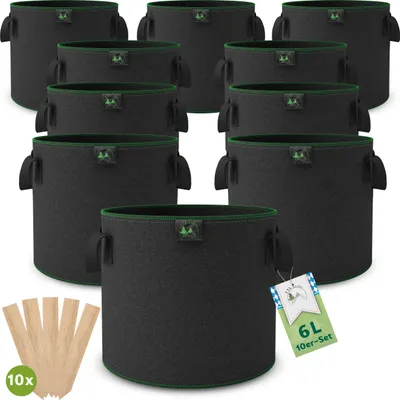 Produktbild von TTL GARDEN Pflanzsack 6L – 10er Set Stofftöpfe aus Filz & Vliesstoff