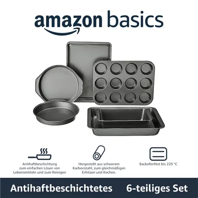 Productafbeelding van A. Set van 6 bakvormen, met antiaanbaklaag, afmetingen: 41,3 x 29,8 x 15,9 cm