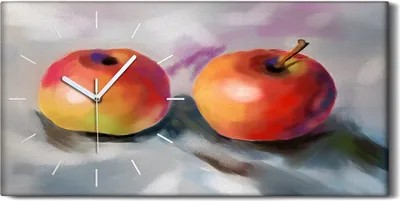 Produktbild von Leinwand Uhr Küche Wohnzimmer Bild Geräuschlos 60x30 Gemälde Früchte Apfel Kunst - weiße Hände