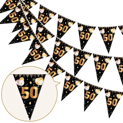 Produktbild von Girlande 50. Geburtstag Schwarz Gold 5,7 m Wimpelkette für Party Dekoration