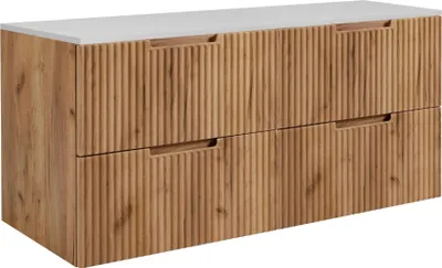 Produktbild von RODAN | Waschbeckenunterschrank - Braun und Weiß - 160 cm - 4 Softclose Schubladen - Hänge Badschrank