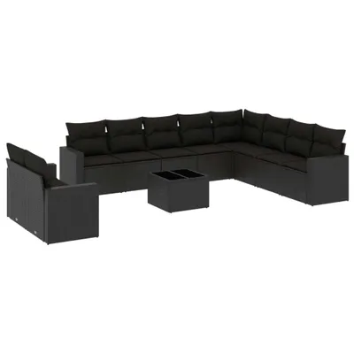 Produktbild von vidaXL 11-tlg. Garten-Sofagarnitur mit Kissen Schwarz Poly Rattan