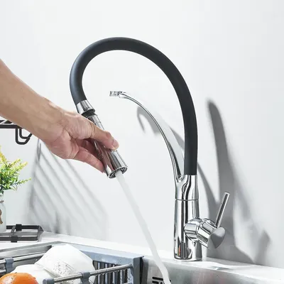 Immagine prodotto di Miscelatore da cucina con doccetta estraibile - Due tipi di getto - Acqua calda e fredda - Monocomando - Cartuccia in Vetroceramica - Installazione monoblocco - Cromato