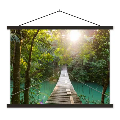 Produktbild von MuchoWow® Textilposter Dschungel - Wasser - Brücke - Natur - Pflanzen 150x113 cm mit holzfarbenen Rahmen - Poster