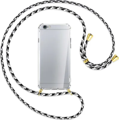 Produktbild von Handykette Backcover-Schutzhülle mit Band (Metall goldfarben) für Apple iPhone 6 / 6S - schwarz/grau/weiß