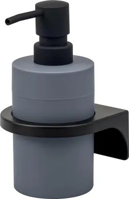 Produktbild von bremermann Seifenspender SAVONA mit Soft-Touch inkl. Wandhalterung, runder Flüssigseifenspender aus grauem Kunststoff