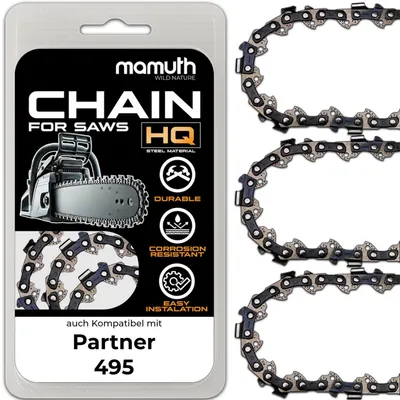 Image de 3 chaînes de scie pour tronçonneuse, longueur 45 cm, épaisseur 1,5 mm, pas 0,325", 72 maillons, compatibles avec les modèles Partner 495