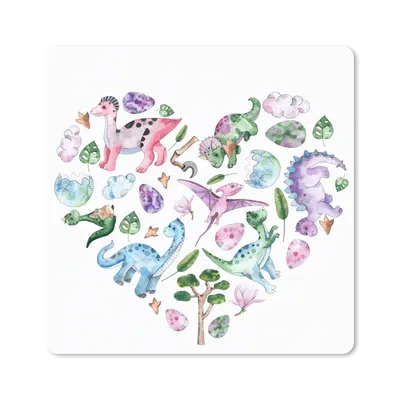 Produktbild von MuchoWow® Mauspad Mousepad Kinderzimmer - Herz - Dinosaurier - Mädchen - Kinder - Rosa 30x30 cm - Mousepads - Maus Mat - Pad - Mausunterlage - Gaming