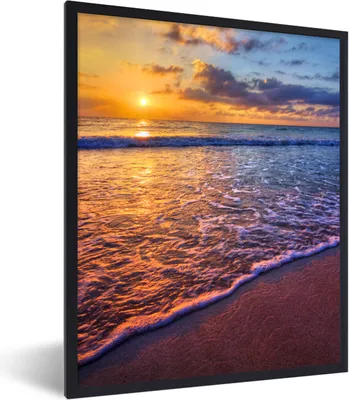 Produktbild von MuchoWow® Gerahmtes Poster Meer - Strand - Sonnenuntergang - Wolken - Horizont 60x80 cm - Poster mit Schwarzem Bilderrahmen Wandposter Rahmen Foto Bilder - Premium - Wanddeko Wohnzimmer