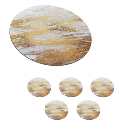 Obrázok produktu pre MuchoWow® Okrúhly sklenený podšálok, sada 6 ks Mramor - sivý - zlatý 10x10x0.3cm Podložky pod poháre - podložky pod nápoje - ochrana stolovej dosky -