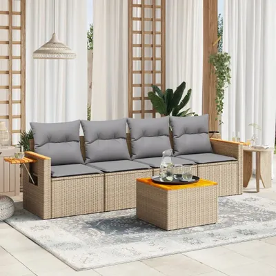 Produktbild von 5-tlg. Garten-Sofagarnitur mit Kissen Beige Poly Rattan 3226619