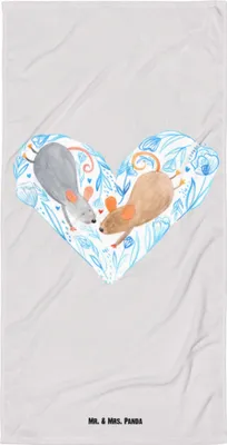 Produktbild von Mr. & Mrs. Panda Handtuch Mäuse Herz - Grau Pastell - Geschenk, Hochzeit, Maus, Strandtuch, Badehandtuch, Strandlaken, Freundin, Verlobung, Großes, Duschhandtuch, Liebe