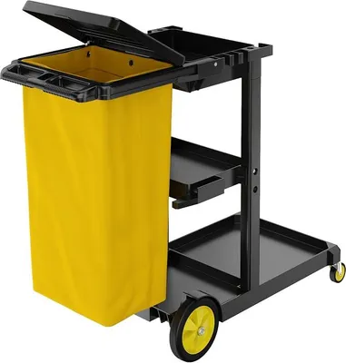 Productafbeelding van 3-laags schoonmaakwagen, schoonmaakkar met 78 liter vuilniszakken, 90x50x99 cm, dweilwagen voor hotels, winkelcentra, kantoren, restaurants