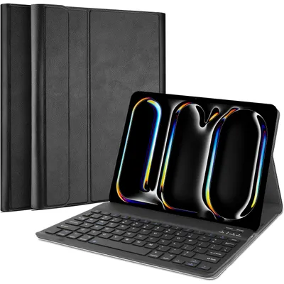 Productafbeelding van Tablet Hoes met Toetsenbord geschikt voor iPad Pro 11 (2022) / Pro 11 (2021) - QWERTY Portuguese Bluetooth Keyboard Case - Zwart