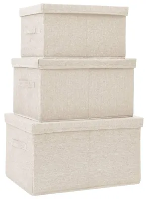 Obrázok produktu pre Sada 3 skladacích úložných boxov v krémovej farbe