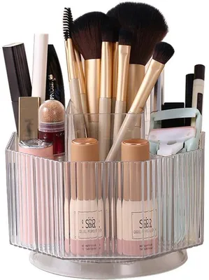 Produktbild von 360-Grad-Drehbarer Make-up-Organizer, transparenter Cosmetik-Display mit 5 Fächern, großes Fassungsvermögen, Make-up-Organizer für die Schminktafel, Schlafzimmer, Badezimmer