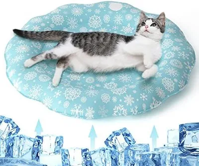 Produktbild von Kühlmatte Katze Hund Ø 57cm, Kühlmatte für Katzen Kratzfest 210D Oxford, Hunde Kühlmatte für Sommer Rund, Kühldecke für Hunde Selbstkühlende, Kühlkissen für Haustiere Ungiftig