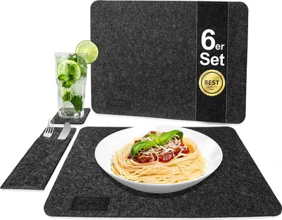 Produktbild von Tischset Platz Set inkl. Untersetzer und Bestecktaschen aus Filz - abwaschbar/ waschbar und robust Für 6 Personen