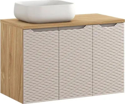 Image de Ensemble de salle de bain YOKA beige : Meuble sous vasque 90 cm + plan pour vasque + vasque