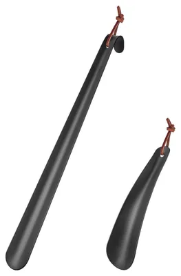 Obrázok produktu pre Sada dvoch rohatiek na obúvanie: dlhá 42 cm a krátka 16 cm, kov, nerezová oceľ, čierna farba