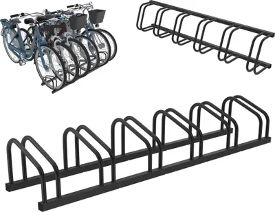 Produktbild von XMTECH Fahrradständer für 6 Fahrräder, 30-65mm Reifenbreite rostfreier Stahl selbstsichernde Schrauben Boden oder Wandmontage Mehrfachständer Fahrradhalter, Schwarz