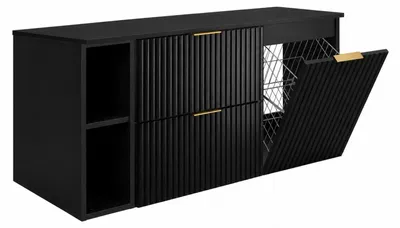 Image de Ensemble de meubles de salle de bain comprenant un panier à linge, de couleur noire / poignées noires, dimensions : 120 x 57 x 46 cm, Image générée par une IA