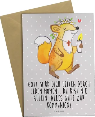 Produktbild von Mr. & Mrs. Panda babykarte Fuchs Kommunion Mädchen - Grau Pastell - Geschenk, genesungskarte, Grußkarten, Gott, osterkarten, weihnachtskarten, valentinstagskarte, Glauben