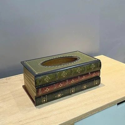 Produktbild von Retro Dekorativer Rechteckiger Tissuebox - Boekvormige Schatbox für Wohnzimmer & Esszimmer - Antik Wohnaccessoire