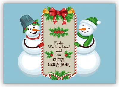 Produktbild von 4x Süße hellblaue Schneemann Weihnachtskarte: Frohe Weihnachten! Und ein gutes neues Jahr