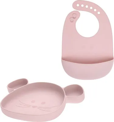 Produktbild von Lässig Silikonteller mit Saugnapf mit Silikonlätzchen Rosa