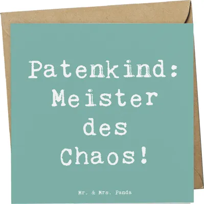 Produktbild von Mr. & Mrs. Panda Grußkarte Spruch Patenkind Chaosmeister - Meeresbrise - Geschenk, Familie, Klappkarte, Geburtstage, Fürsorge, doppelkarte, Humor, Glückwunschkarte, Chaos