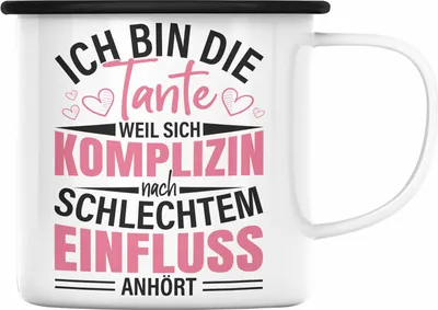 Produktbild von Trendation - Ich Bin Die Tante Emaille Tasse Geschenk Schlechter Einfluss Geschenkidee Tante Spruch Lustig (Schwarz)
