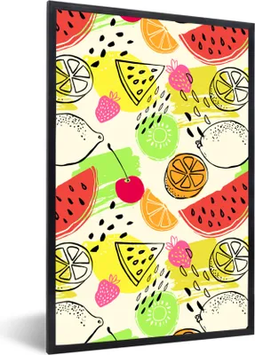 Produktbild von MuchoWow® Gerahmtes Poster Wassermelone - Zitrone - Schablonen 40x60 cm - Poster mit Schwarzem Bilderrahmen Wandposter Rahmen Foto Bilder - Papierdruck - Wandbilder