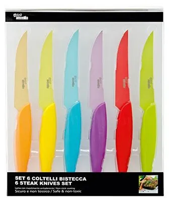 6-teiliges buntes Steakmesser-Set, Klinge 11 cm, spülmaschinengeeignet