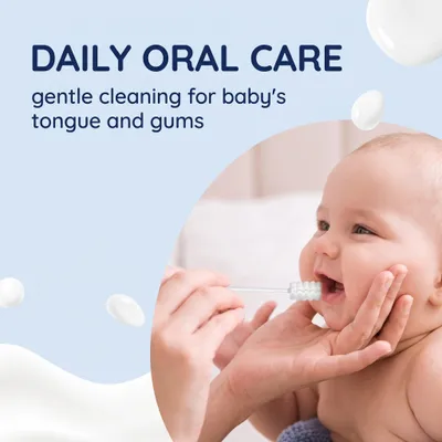 Produktbild von Babytongreiniger Set, 31 Stück, mit 30 Gaas-Mundstäbchen und 1 Silikon-Babytandenbürste, für Neugeborene
