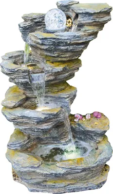 Produktbild von Granimex Fudong Polystone Schiefer-Wasserfall mit Glaskugel und LED Zierbrunnen Wasserspiel 86x54x42 cm