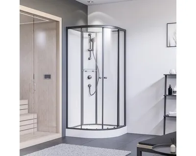 Produktbild von Breuer Komplett-Runddusche mit Schiebetür schwarz matt Klarglas