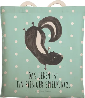 Produktbild von Mr. & Mrs. Panda Tote Bag Stinktier Handstand - Türkis Pastell - Geschenk, Raubtier, taschen shopper, Wildtier, Beutel, Stofftragetasche, Skunk, Tragetasche, Tasche