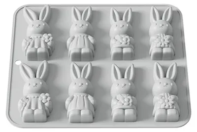 Produktbild von Oster-Silikonform mit 8 Mulden, 3D-Hasenform, antihaftbeschichtet, flexibel, zum Dekorieren von Schokolade, Süßigkeiten, Pudding, Seife, Ton und zum Backen.